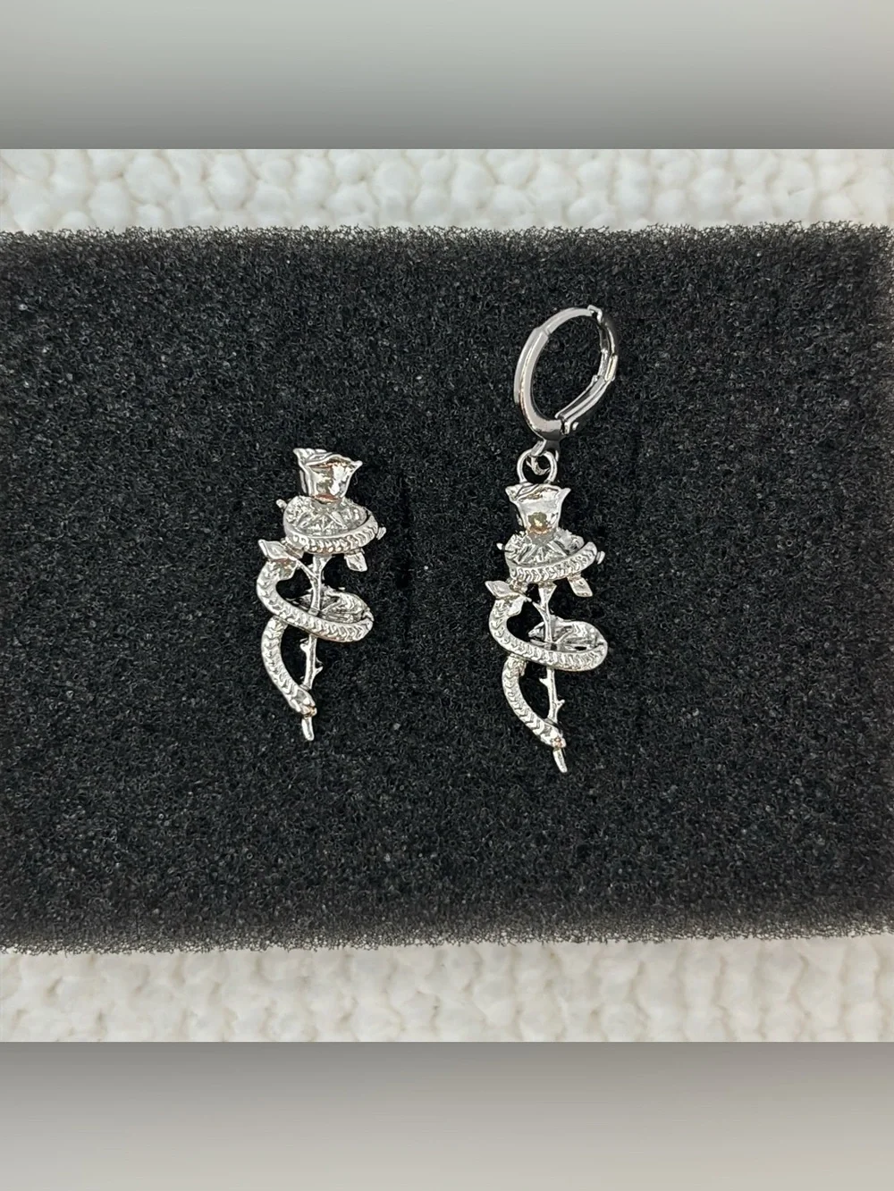 Snake Rose Flower Dangle Drop Earrings for Men Women Streetwear Punk Hip Hop
